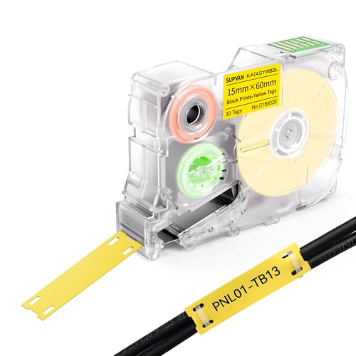 SUPVAN G15M Markierung Etikettenband für Kabelisolierung, Markierung, Kabelbündelung, 15 mm x 60 mm, 30 Etiketten/Rolle, Schwarz auf Gelb SUPVAN G15M Markierung Etikettenband für Kabelisolierung, Markierung, Kabelbündelung, 15 mm x 60 mm, 30 Etiketten/Rolle, Schwarz auf Gelb von SUPVAN