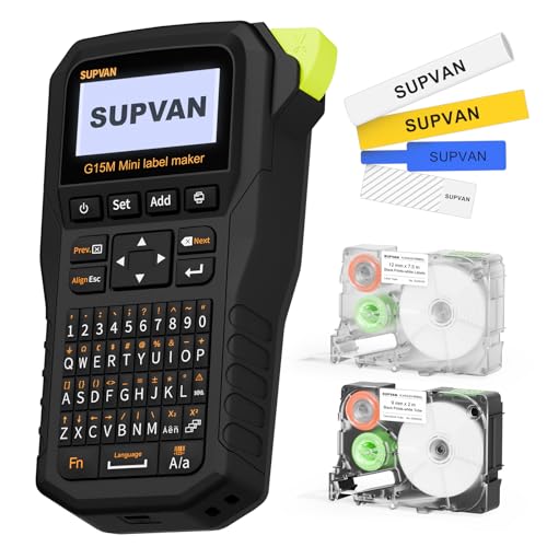 SUPVAN G15M Mini Industrielle Etikettendrucker mit 2 Etiketten, Wiederaufladbares Etikettiergerät für 6-15 mm Thermoetiketten & Schrumpfschläuche, Label Printer für Fabrik, Außenbereich von SUPVAN
