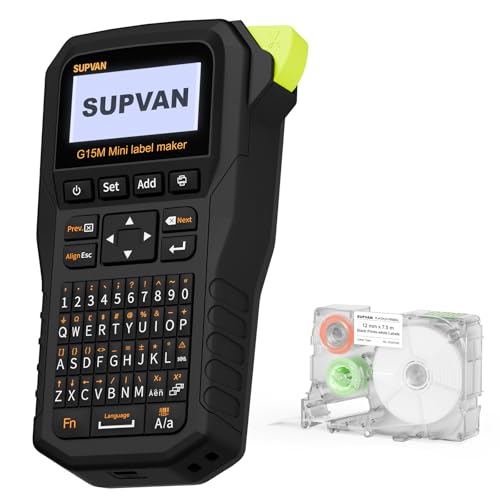 SUPVAN G15M Mini Thermotransfer-Etikettendrucker mit Etiketten, Wiederaufladbar, Mindest 5 mm Randabstand, für Schrumpfschlauch & Kabel, perfekt für Außenbereich von SUPVAN