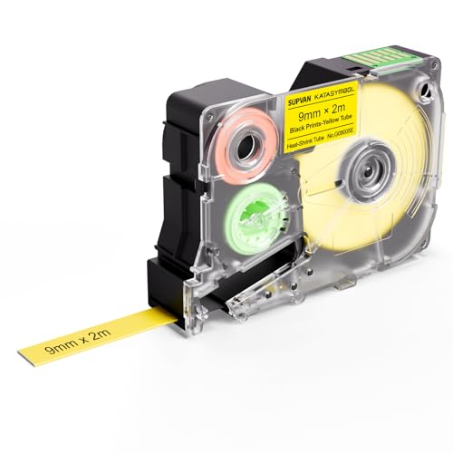 SUPVAN G15M Schrumpfschläuche Etikettenband, Thermo-Mehrzweck-Etiketten für Heim, Schule, Büro, 9 mm x 2 m(Gelb) von SUPVAN