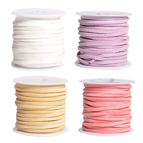 4 Stück Lederschnur Lederband Lederriemen Dekoband Wildleder Schnur für Armband Halskette DIY Perlen Schmuckherstellung 5 (weiß, Beige, Rosa, Hellpurpur) von Supvox