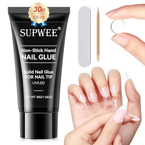 SUPWEE Fester Nagelkleber für Nail Tips Nail Glue Nagelkleber Gel Extra Stark Klar Nail Glue Gel Press On Nails Benötigtes Acrylnagelgel UV Kleber Nägel für Nagel Kunst 30g von SUPWEE