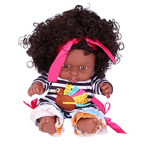 SUPYINI 25 cm / 9,8in Afrikanische Mädchenpuppen Lebensechte Kleinkindspielzeug mit Acrylaugen und Rotierbaren Gelenke für Lustige Frisuren und Waschen (Q8-051C Grey Striped Vogel) von SUPYINI