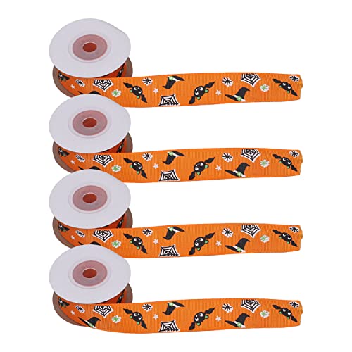 SUPYINI 4 PCs Halloween Ribbon 10 Yards 1 Zoll Breite Cartoon Fledermausmuster Orange Polyester Band mit Fade-resistenten Design für Verpackungspartydekorationen von SUPYINI