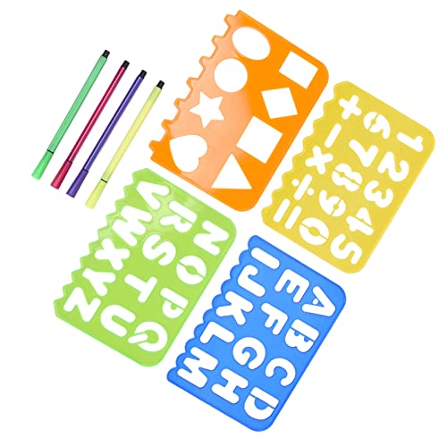 Zeichnen von Schablonen Kit, Number -Buchstaben Formvorlage Lineal Pen, Weißpapier -Lernwerkzeug mit 4 Schablonen und 4 Farbstift, für Kindermalerei Schablone Zeichnen von Schablonen Kit, Number -Buchstaben Formvorlage Lineal Pen, Weißpapier -Lernwerkzeug mit 4 Schablonen und 4 Farbstift, für Kindermalerei Schablone von SUPYINI