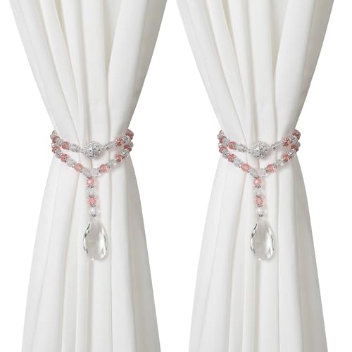 SUQ I OME 1 Paar luxuriöse magnetische Vorhang-Raffhalter mit Kristallperlen, Vorhang-Clips, Vorhangschnalle, Vorhanghalter, glitzernde Vorhanghalter für Vorhänge, Rosa von SUQ I OME