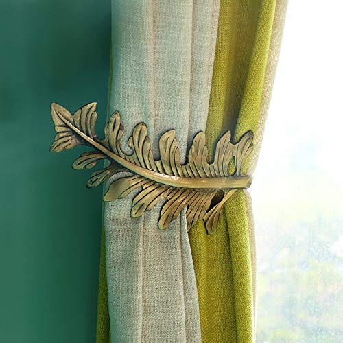 SUQ I OME Vorhang-Raffhalter aus europäischem Messing, Blatt-Design, dekorative Wandhaken, Aufhänger, für Vorhänge, Leinenhalter, Fensterbehandlung, Bronze, 1 Paar von SUQ I OME