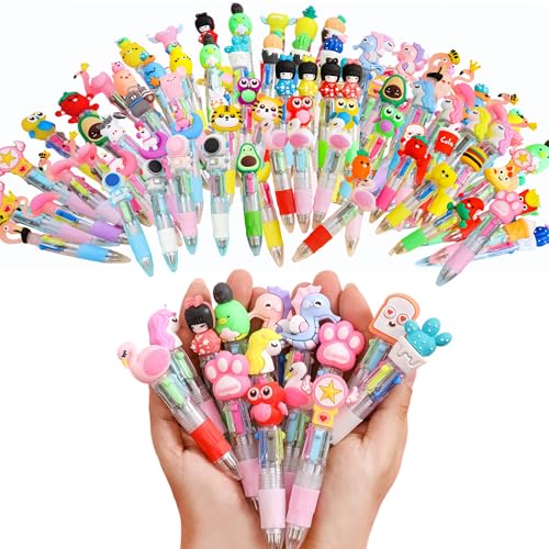 SUQ 60PCS Stifte für Kinder, 4 in 1 Neuheit Stifte für Kinder, niedliche Mehrfarbige Kugelschreiber, Kinder Geburtstagsgeschenk Gunsten Party Geschenk und Kinder Klasse Fünfte von SUQ