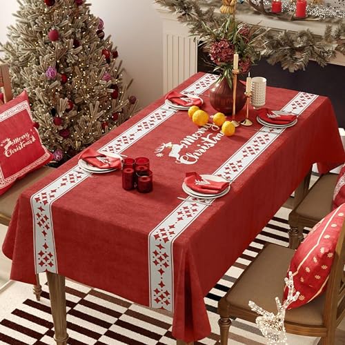 SUQ Weihnachtstischdecke Rot, Weihnachtsmann,Rote Tischdecke Weihnachten Tischläufer Rechteckig Xmas Party Tischdecken Esstisch Decke,Weihnachtsfeier-Dekorationen,Waschbare Tischdecke(Elch,85*135cm) von SUQ