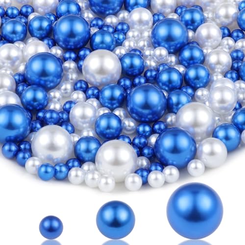 SUREAM Blau-weiße Perlen-Vasenfüller, 8/14/20 mm, gemischte Größen, Kunstperlen für Tafelaufsatz, Make-up-Perlen für Pinselhalter, Zuhause, Party, Hochzeitsdekoration (250 Stück) von SUREAM