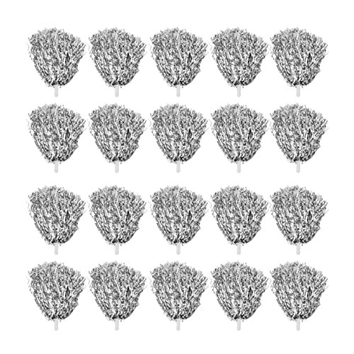 20 Stück Metallische Cheerleader-Pompons mit Langem Griff, Cheering Squad-Handblumen-Cheerleader-Pompons für Kinder, Schule, Tanz, Sport, Leistung(Silber) von SUREH