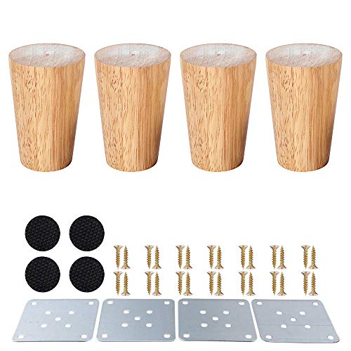 SURFMALL 4 Stück Ersatz Möbelfüße Möbelbeine, Holzfarbe Aus Eiche für Stühle, Schrank und Sofa, mit Schrauben und Filzgleiter, 8 x 5 x 3,8 cm gerade von SURFMALL