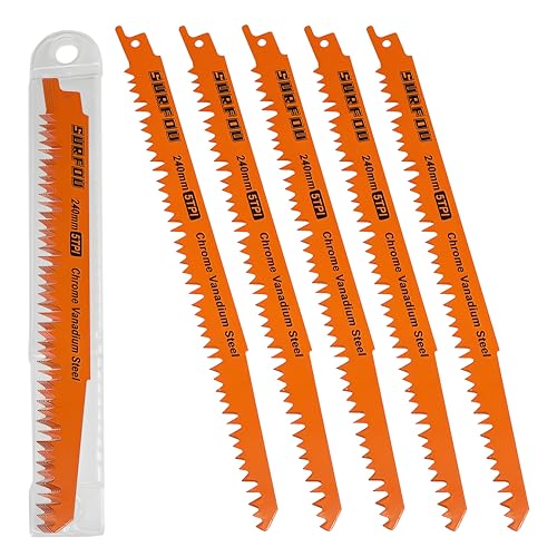 SURFOU Säbelsägeblätter 5 Stück Sägeblätter Säbelsäge 240mm 5TPI, Sägeblatt Säbelsägeblatt Holz Säbelsägen Blätter für Reciprosäge, Reciprosägeblätter Grünholz Saegeblaetter Set SURFOU Säbelsägeblätter 5 Stück Sägeblätter Säbelsäge 240mm 5TPI, Sägeblatt Säbelsägeblatt Holz Säbelsägen Blätter für Reciprosäge, Reciprosägeblätter Grünholz Saegeblaetter Set von SURFOU