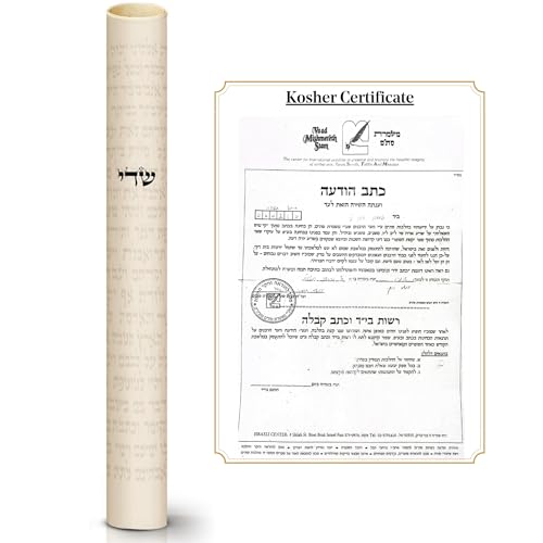 SURI Koschere Mesusa-Schriftrolle, hergestellt in Israel, handgeschrieben von einem zertifizierten jüdischen Rabbi (weicher Stam), 100 % koscheres Pergamentpapier, Shemagebet (12 cm) von SURI
