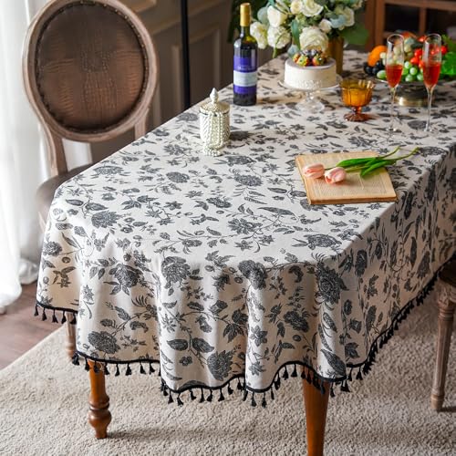 SUTAVIA Ovale Boho-Tischdecke aus Baumwollleinen, Bohemian-Tischplatte mit Quaste, Vintage, für Urlaub, Party, Küche, Kaffee, Restaurant, Esszimmer, Innenbereich, Zuhause (schwarze Blume, oval, 152,4 SUTAVIA Ovale Boho-Tischdecke aus Baumwollleinen, Bohemian-Tischplatte mit Quaste, Vintage, für Urlaub, Party, Küche, Kaffee, Restaurant, Esszimmer, Innenbereich, Zuhause (schwarze Blume, oval, 152,4 von SUTAVIA