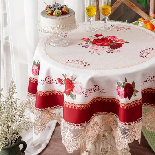 SUTAVIA Runde Tischdecke mit Blumenmuster, bestickt, Spitze, wasserdichter Stoff, Burgunderrot, Tischdecke für Zuhause, Küche, Esszimmer, Urlaub, Party, Outdoor, Burgunderrot, 114,3 cm rund SUTAVIA Runde Tischdecke mit Blumenmuster, bestickt, Spitze, wasserdichter Stoff, Burgunderrot, Tischdecke für Zuhause, Küche, Esszimmer, Urlaub, Party, Outdoor, Burgunderrot, 114,3 cm rund von SUTAVIA