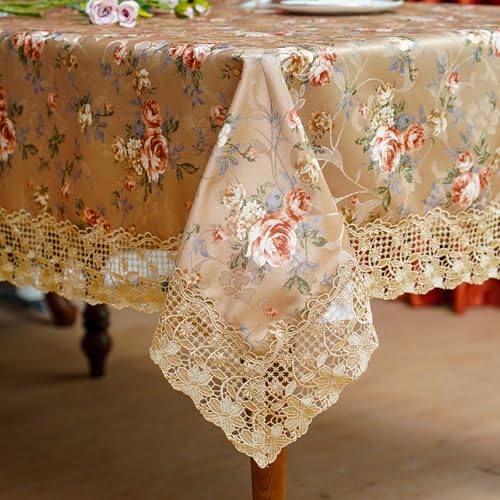 SUTAVIA Spitzentischdecke, Stickerei, Spitze, Blumen-Tischdecken, rechteckig, Vintage-Jacquard-Stoff, Tischdecke für Heimdekoration, Urlaub, Party (Gold, länglich, 152,4 x 213,4 cm) von SUTAVIA
