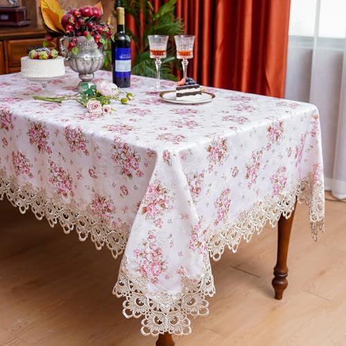SUTAVIA Spitzentischdecke, Stickerei, Spitze, Blumen-Tischdecken, rechteckig, Vintage-Jacquard-Stoff, Tischdecke für Heimdekoration, Urlaub, Party (rosa, länglich, 132,1 x 177,8 cm) von SUTAVIA