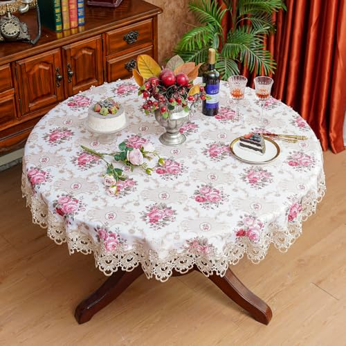 SUTAVIA Spitzentischdecke, Stickerei, Spitze, Blumen-Tischdecken, rechteckig, Vintage-Jacquard-Stoff, Tischdecke für Heimdekoration, Urlaub, Party (rotes Blumenmuster, 152,4 cm rund) von SUTAVIA