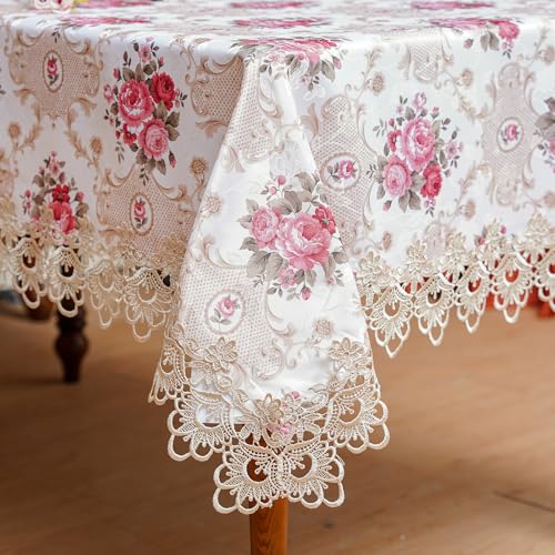 SUTAVIA Spitzentischdecke, Stickerei, Spitze, Blumen-Tischdecken, rechteckig, Vintage-Jacquard-Stoff, Tischdecke für Heimdekoration, Urlaub, Party (rotes Blumenmuster, länglich, 152,4 x 264,2 cm) von SUTAVIA