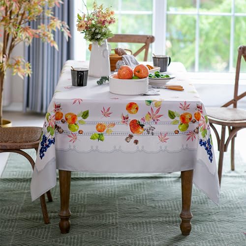 SUTAVIA Tischdecke aus französischem Blumenmuster, für drinnen und draußen, flecken- und wasserabweisend, für Frühling/Party/Picknick (Grau, rechteckig/länglich, 152,4 x 305,6 cm, 10–12 Sitze) von SUTAVIA