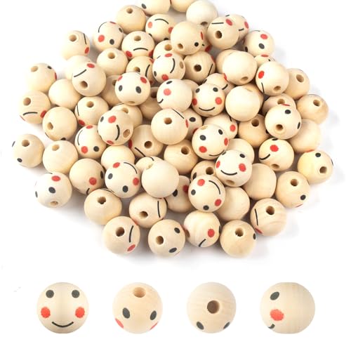 SUTOUG 60 Stück Smile Face Holzperlen, 20 mm Holzkugeln, runde Puppenkopfperlen mit 5 mm Lochabstandsperlen für DIY-Armband, Makramee, Halskette, Schmuck, Puppe SUTOUG 60 Stück Smile Face Holzperlen, 20 mm Holzkugeln, runde Puppenkopfperlen mit 5 mm Lochabstandsperlen für DIY-Armband, Makramee, Halskette, Schmuck, Puppe von SUTOUG