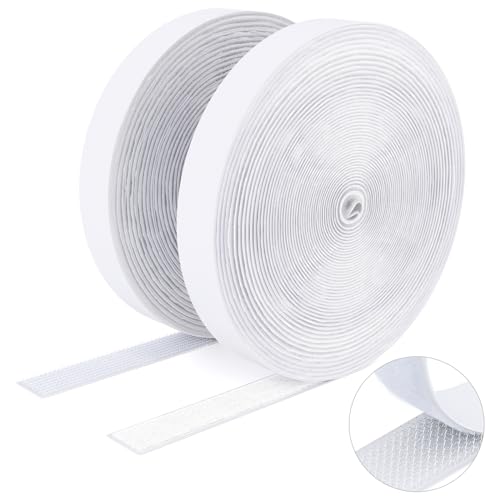 SUTOUG Klettband mit selbstklebend, 20 mm x 8 m, strapazierfähiges Hakenband und Schlaufenband, extra starker doppelseitiger Klettverschluss, Wandklebestreifen für den Innen- und Außenbereich, Weiß von SUTOUG