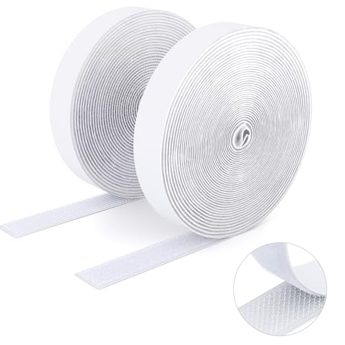 SUTOUG Klettband mit selbstklebend, 20 mm x 5 m, strapazierfähiges Hakenband und Schlaufenband, extra starker doppelseitiger Klettverschluss, Wandklebestreifen für den Innen- und Außenbereich, Weiß von SUTOUG