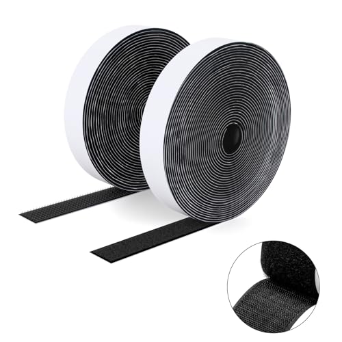 SUTOUG Klettband mit selbstklebend, 20 mm x 5 m, strapazierfähiges Hakenband und Schlaufenband, extra starker doppelseitiger Klettverschluss, Wandklebestreifen für den Innen- und Außenbereich, schwarz von SUTOUG