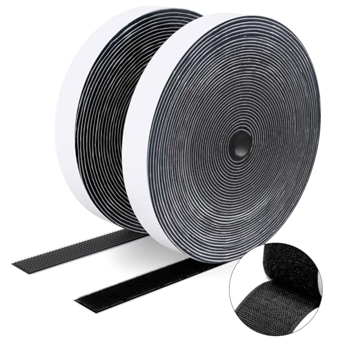 SUTOUG Klettband mit selbstklebend, 20 mm x 8 m, strapazierfähiges Hakenband und Schlaufenband, extra starker doppelseitiger Klettverschluss, Wandklebestreifen für den Innen- und Außenbereich, schwarz von SUTOUG