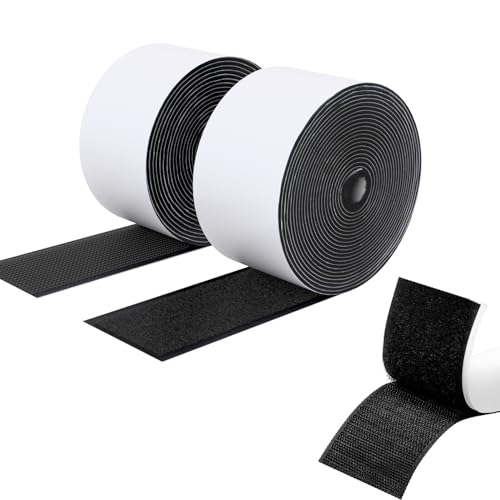 SUTOUG Klettband mit selbstklebend, 50 mm x 3 m, strapazierfähiges Hakenband und Schlaufenband, extra starker doppelseitiger Klettverschluss, Wandklebestreifen für den Innen- und Außenbereich, schwarz von SUTOUG