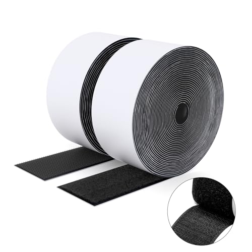 SUTOUG Klettband mit selbstklebend, 50 mm x 5 m, strapazierfähiges Hakenband und Schlaufenband, extra starker doppelseitiger Klettverschluss, Wandklebestreifen für den Innen- und Außenbereich, schwarz von SUTOUG