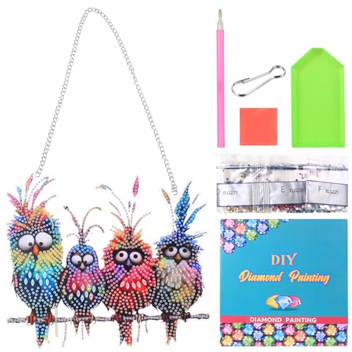 SUUEIOKL Diamond Art Painting Frühlingsdeko, 5D Diamant Painting Fensterbilder Vögel Deko, Diamond Art Paintings Anhänger Fensterdeko Hängend für Tür Fenster Wand Garten Eingang Decor von SUUEIOKL