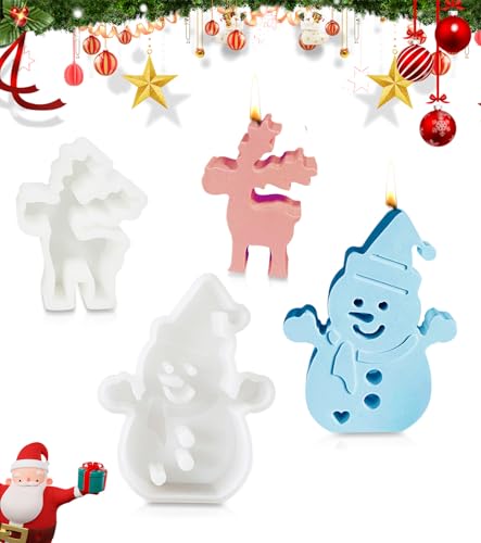 2 Stück Silikonformen Gießformen Weihnachten, Schneemann und Elch Silikonform zum Gieße, Silikon Gießform Kerzenhalter, Kerzenformen Winter, für DIY Handwerk Kerze Heimdekoration Weihnachtsdekoration von SUVEK