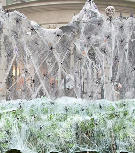 Halloween Deko Spinnennetz, 200g Weiß Baumwolle Spinnweben Mit 60 Horror Spinnen, Dekoration Outdoor Innen Fenster Tür, Tischdekoration für Party Karneval Garten Spukhaus Gruselige Halloween Deko Spinnennetz, 200g Weiß Baumwolle Spinnweben Mit 60 Horror Spinnen, Dekoration Outdoor Innen Fenster Tür, Tischdekoration für Party Karneval Garten Spukhaus Gruselige von SUVEK