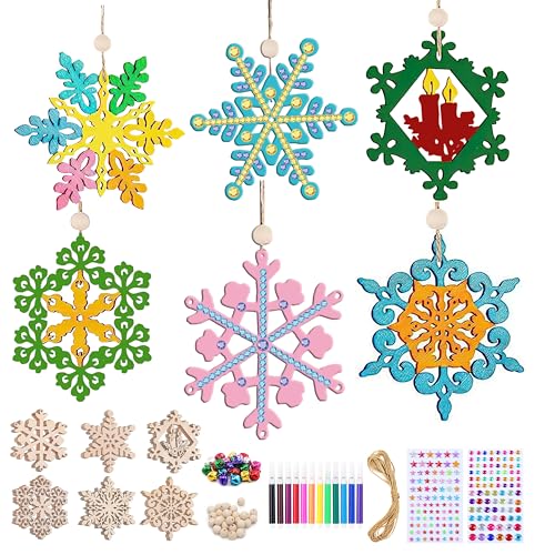 Weihnachten Schneeflocke Holzanhänger, 18 Stücke Weihnachtsdeko Holz DIY Basteln, Weihnachtsbaum Deko fur Kinder, Schneeflocken Christbaumschmuck Geschenkanhänger mit Juteseil von SUVEK