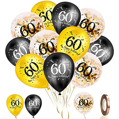 SUVIA Luftballons zum 60. Geburtstag, 30 Stück, 30,5 cm, Latex-Konfetti-Ballons, Partydekor-Zubehör zum 60. Hochzeitstag von SUVIA