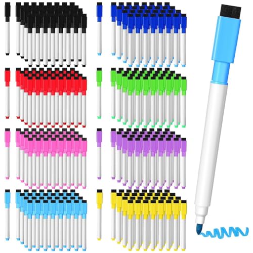 SUVIA Magnetische, trocken abwischbare Whiteboard-Marker mit feiner Spitze, mit Radiergummi, für Schule, Büro, Zuhause (mehrfarbig), 200 Stück von SUVIA
