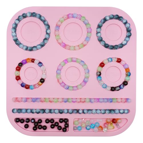 SUWARMN Perlenbretter zur Schmuckherstellung, Silikon-Perlenbrett für Schmuck-Armbandherstellung, Perlen-Tabletts, Schmuck-Design-Matten für Halsketten, Armbänder, DIY-Design, Perlenmessplatte, Rosa von SUWARMN