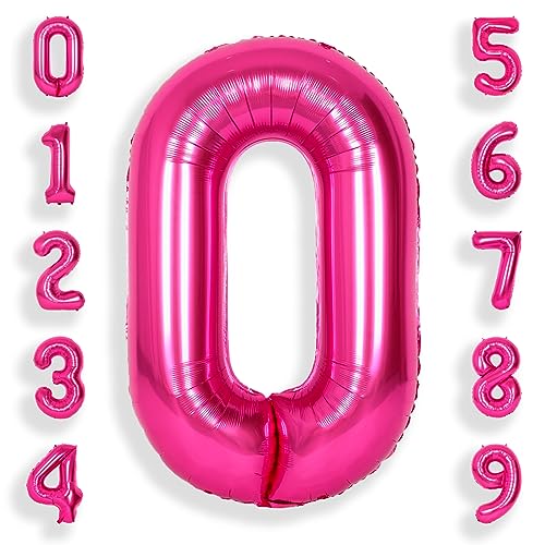 SUWEN 40 Zoll (100 cm) Große Rosa Luftballon Geburtstag 0 Zahl Riesige Folien Helium Zahlen Fuchsia Ballons 0-9 für Mädchen Geburtstag Deko Jahrestag Partys Dekoration von SUWEN