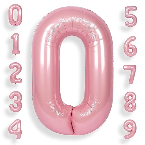 SUWEN 40 Zoll (100 cm) Große Rosa Luftballon Geburtstag 0 Zahl Riesige Folien Helium Zahlen Macaron Rosa Ballons 0-9 für Mädchen Geburtstag Deko Jahrestag Partys Dekoration von SUWEN