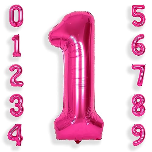 SUWEN 40 Zoll (100 cm) Große Rosa Luftballon Geburtstag 1 Zahl Riesige Folien Helium Zahlen Fuchsia Ballons 0-9 für Mädchen Geburtstag Deko Jahrestag Partys Dekoration von SUWEN