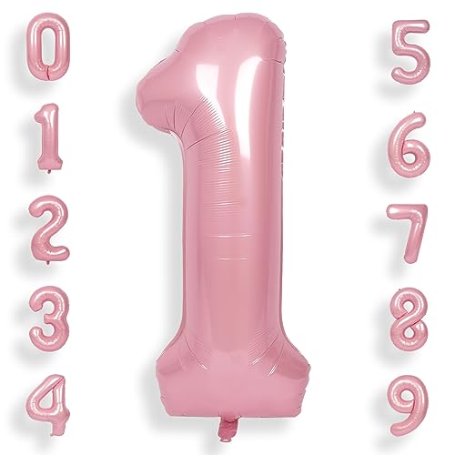 SUWEN 40 Zoll (100 cm) Große Rosa Luftballon Geburtstag 1 Zahl Riesige Folien Helium Zahlen Macaron Rosa Ballons 0-9 für Mädchen Geburtstag Deko Jahrestag Partys Dekoration von SUWEN