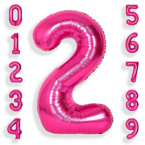 SUWEN 40 Zoll (100 cm) Große Rosa Luftballon Geburtstag 2 Zahl Riesige Folien Helium Zahlen Fuchsia Ballons 0-9 für Mädchen Geburtstag Deko Jahrestag Partys Dekoration von SUWEN