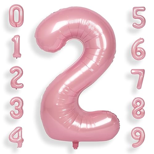 SUWEN 40 Zoll (100 cm) Große Rosa Luftballon Geburtstag 2 Zahl Riesige Folien Helium Zahlen Macaron Rosa Ballons 0-9 für Mädchen Geburtstag Deko Jahrestag Partys Dekoration von SUWEN