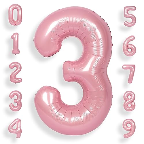 SUWEN 40 Zoll (100 cm) Große Rosa Luftballon Geburtstag 3 Zahl Riesige Folien Helium Zahlen Macaron Rosa Ballons 0-9 für Mädchen Geburtstag Deko Jahrestag Partys Dekoration von SUWEN