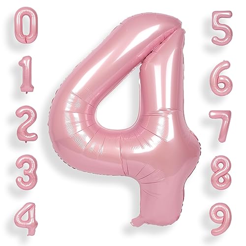 SUWEN 40 Zoll (100 cm) Große Rosa Luftballon Geburtstag 4 Zahl Riesige Folien Helium Zahlen Macaron Rosa Ballons 0-9 für Mädchen Geburtstag Deko Jahrestag Partys Dekoration von SUWEN