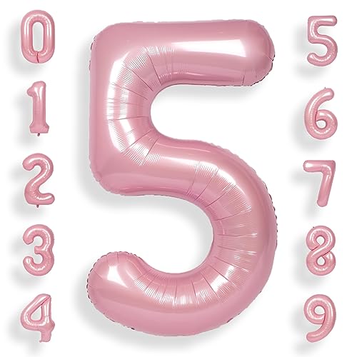 SUWEN 40 Zoll (100 cm) Große Rosa Luftballon Geburtstag 5 Zahl Riesige Folien Helium Zahlen Macaron Rosa Ballons 0-9 für Mädchen Geburtstag Deko Jahrestag Partys Dekoration von SUWEN