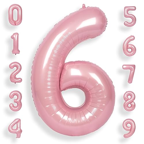SUWEN 40 Zoll (100 cm) Große Rosa Luftballon Geburtstag 6 Zahl Riesige Folien Helium Zahlen Macaron Rosa Ballons 0-9 für Mädchen Geburtstag Deko Jahrestag Partys Dekoration von SUWEN