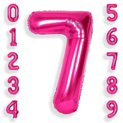 SUWEN 40 Zoll (100 cm) Große Rosa Luftballon Geburtstag 7 Zahl Riesige Folien Helium Zahlen Fuchsia Ballons 0-9 für Mädchen Geburtstag Deko Jahrestag Partys Dekoration von SUWEN